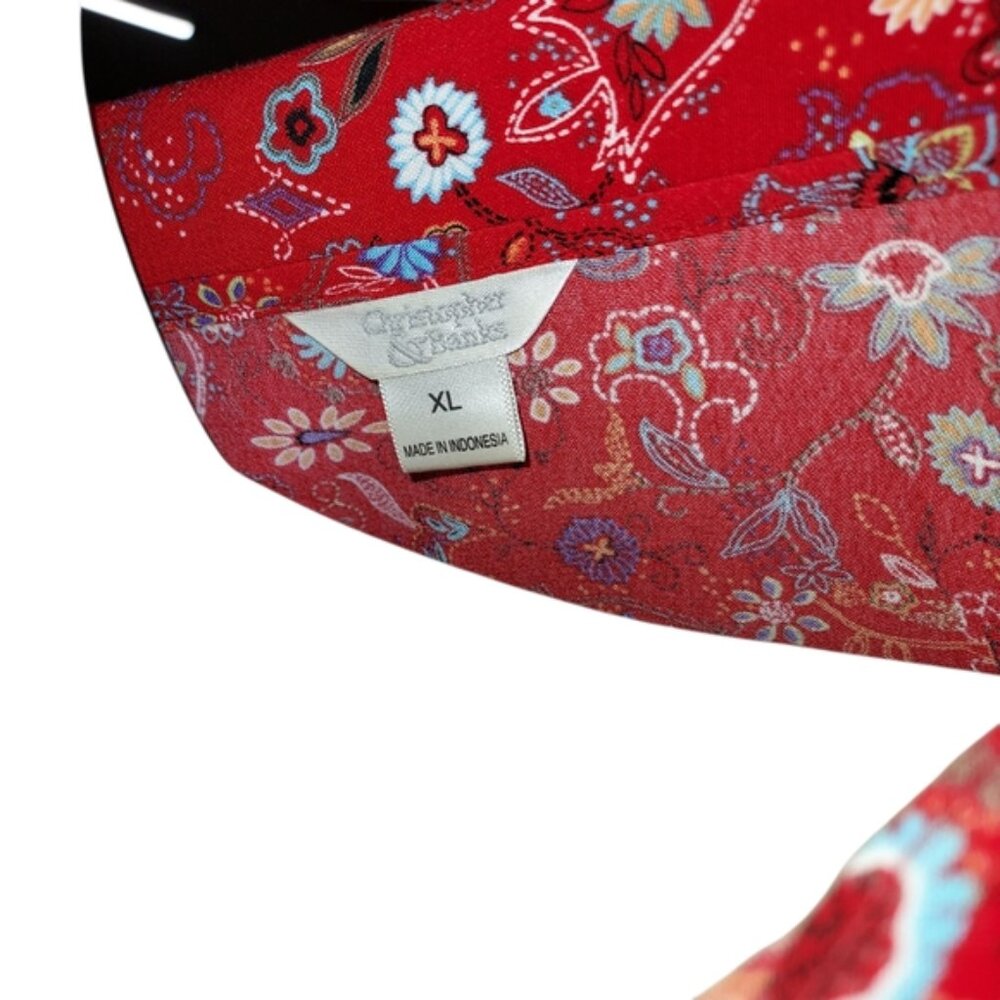 Christopher and Banks Size XL Women's Floral 3/4 Sleeve Red Button Down Top - Picture 12 of 16